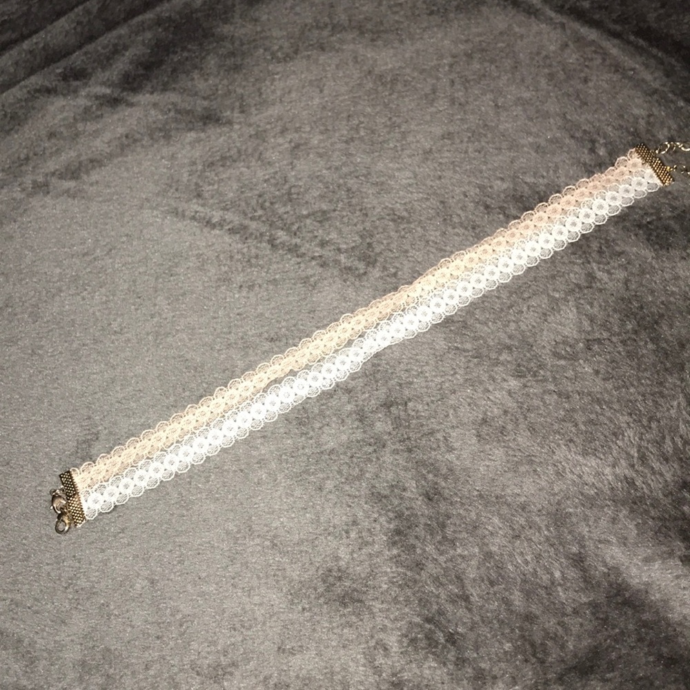 Peach & Off White Lace Choker Duo Set